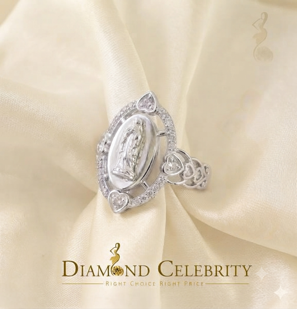 DiamondCelebritees Virgin Merry CZ 925 Sterling Silver White Oval Shape Women's Religious Ring SZ 7