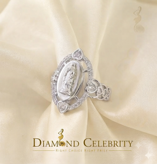 DiamondCelebritees Virgin Merry CZ 925 Sterling Silver White Oval Shape Women's Religious Ring SZ 7