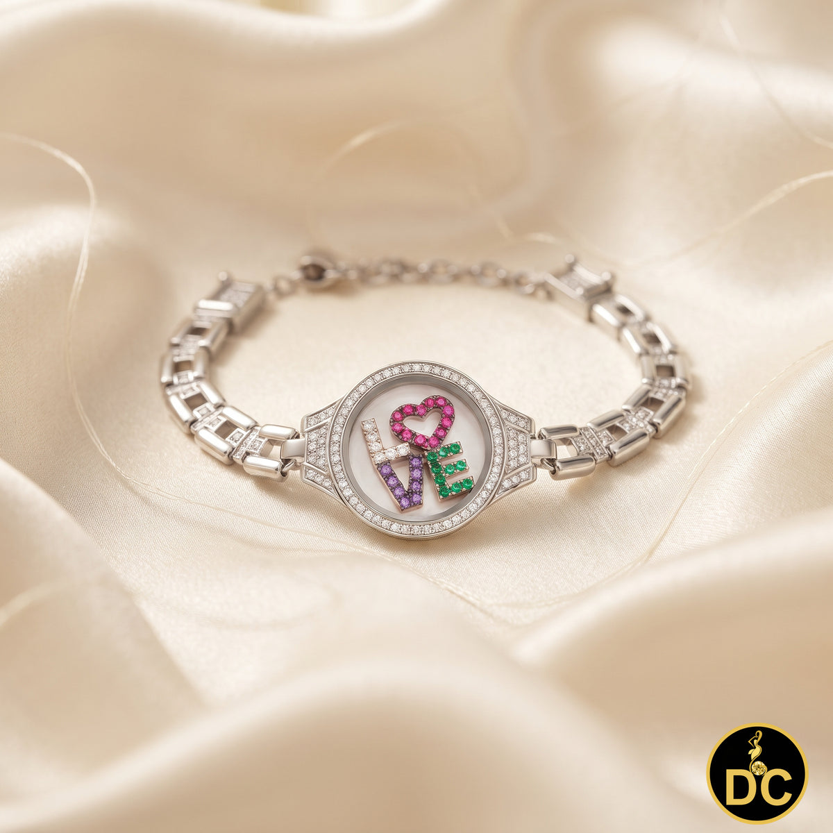 Diamondcelebritees 925 Sterling Silver White Bracelet Iced Out Floating Love Cubic Zirconia Size 7