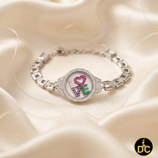 Diamondcelebritees 925 Sterling Silver White Bracelet Iced Out Floating Love Cubic Zirconia Size 7