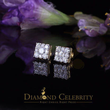 DiamondCelebritees Real Moissanite Square Earrings 10k Real Yellow Gold 4.50ct VVS 'D' Color