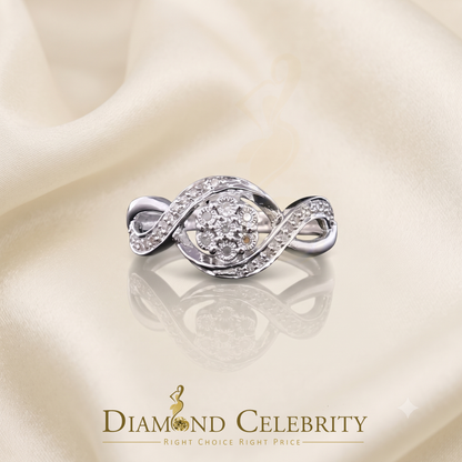 DiamondCelebritees 0.15 CT Real Diamond 925 Sterling Silver White Geometrical Womens Ring Size 7