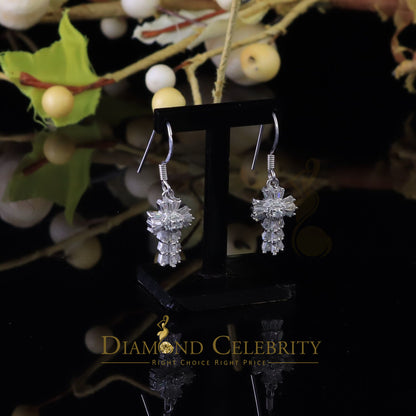 Diamondcelebritees 1.00ct Moissanite White 925 Silver Women's Dangling Cross Fish Hook Earrings