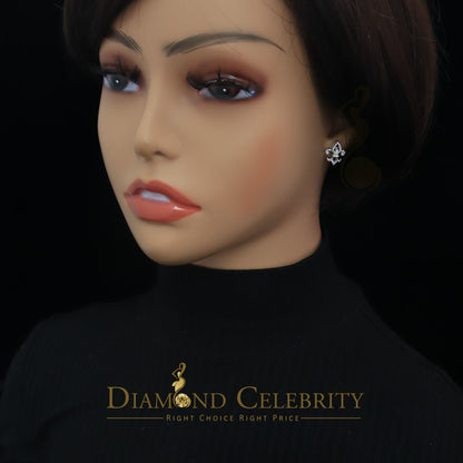 DiamondCelebritees  0.60ct Cubic Zirconia 925 White Silver Women's Fleur de Lis Screw Back Earrings