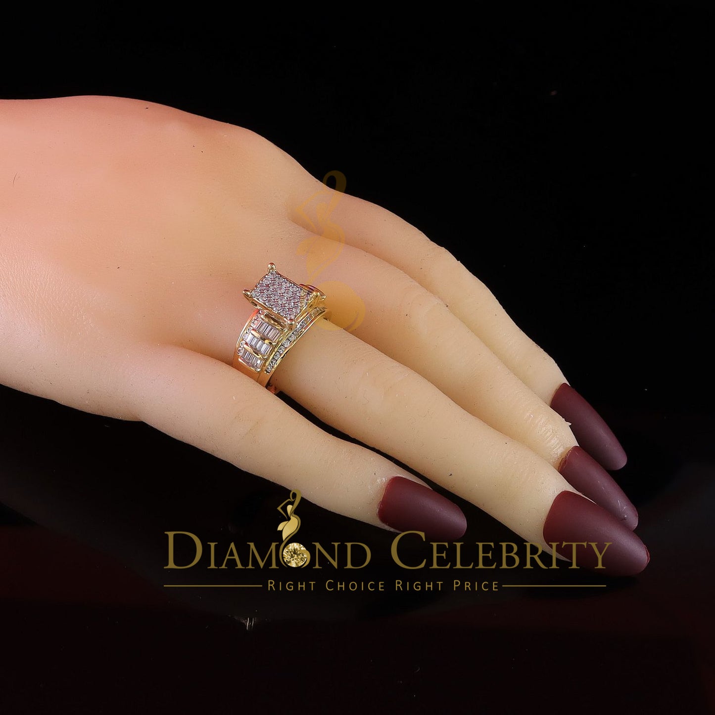 DiamondCelebritees 925 Sterling Yellow Silver 1.31ct Cubic Zirconia Cinderella Womens Rings Size 8