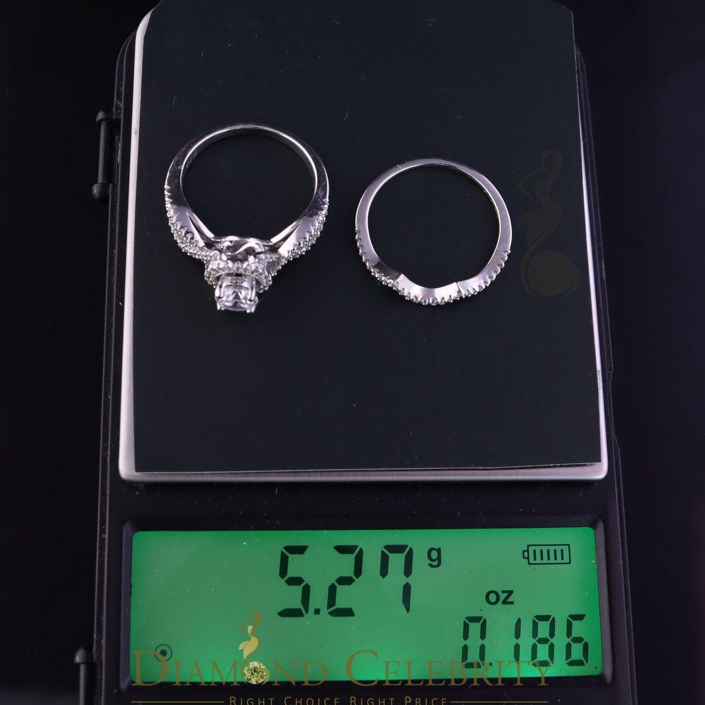 DiamondCelebritees 1.20ct Cubic Zirconia White 925 Silver Men's/ Women 2PC Bridal Rings Size 7