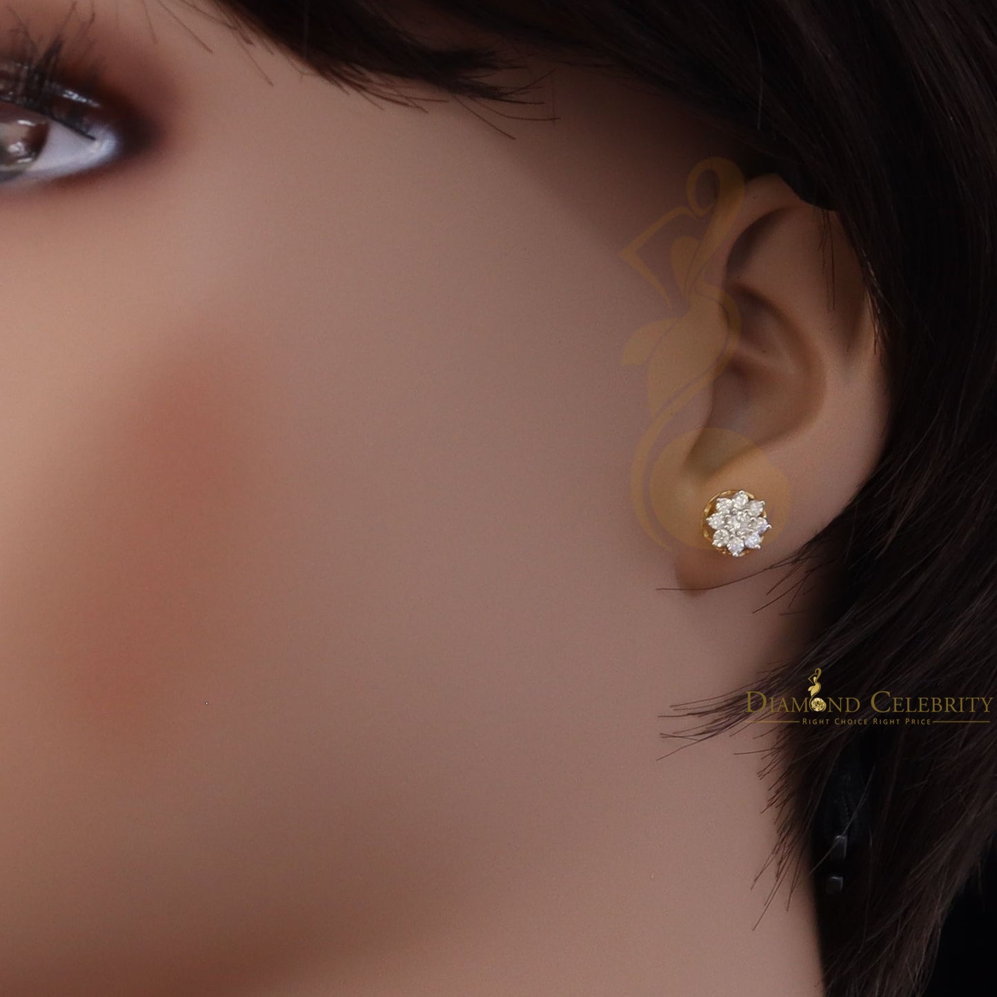 DiamondCelebritees  Yellow 925 Silver Cubic 0.14ct Zirconia Women's & Men's Hip Hop Flower Earrings