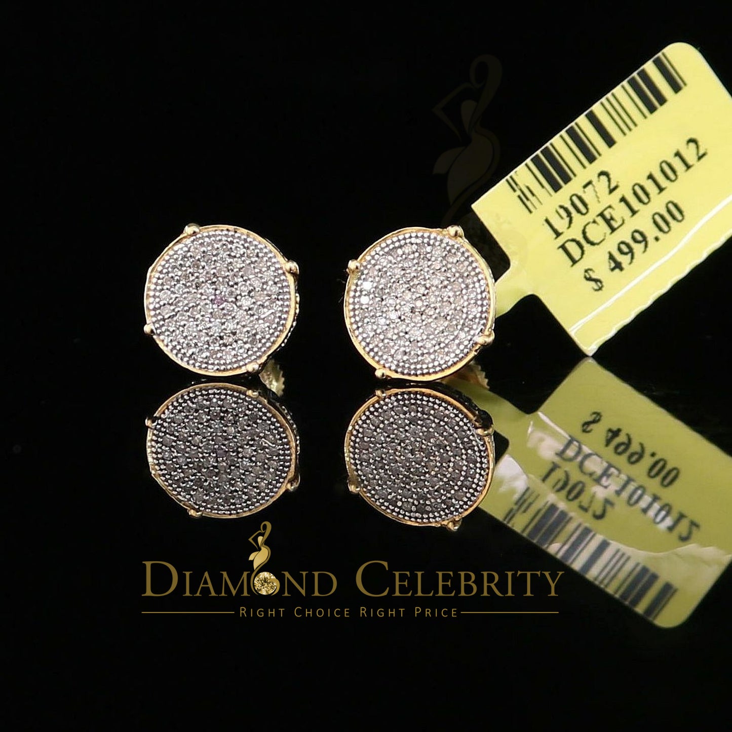 DiamondCelebritees 925 Sterling Silver 0.30ct Real Diamond For Women's/ Men's Yellow Round Earrings