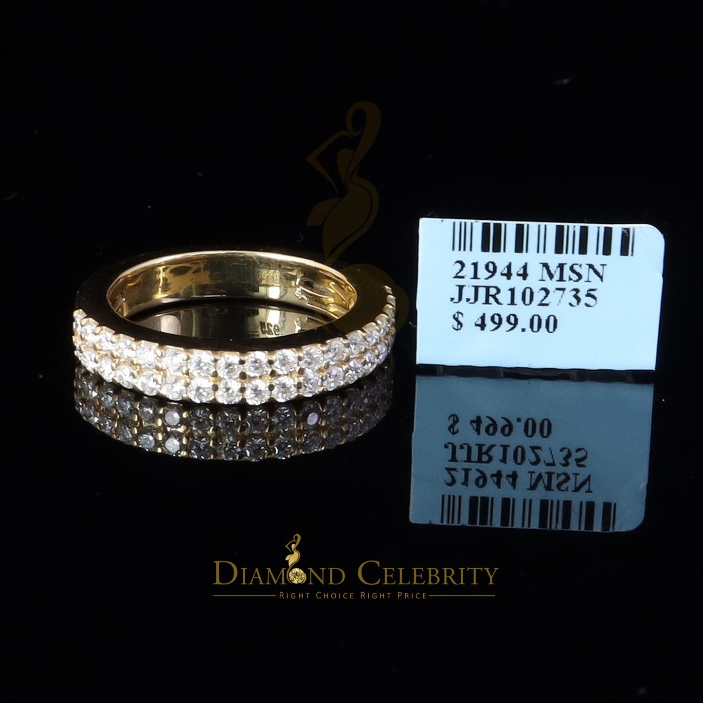 DiamondCelebritees Men's 1.50ct VVS D Silver Yellow Moissanite 2 Row Wedding Band 925 Ring Size 10