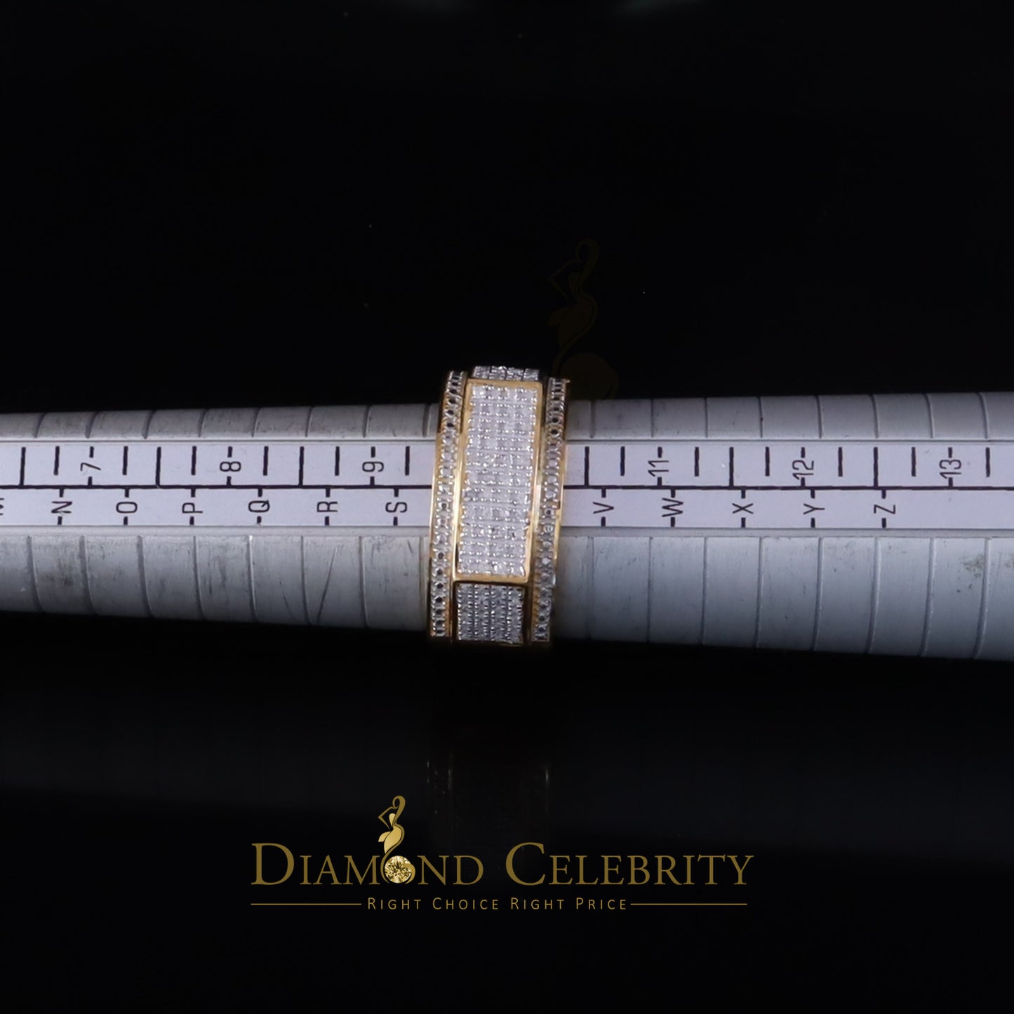 DiamondCelebritees Trendy Micro 0.33ct Real Diamond Men's 925 Silver Yellow Band Style Ring Sz 10