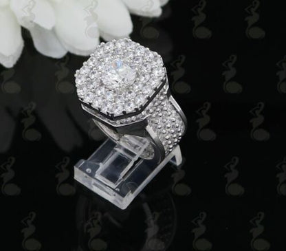 DiamondCelebritees 925 SilverJewelry White 16.0ct Cubic Zirconia Wide Octagon Men's Ring Size 9.5