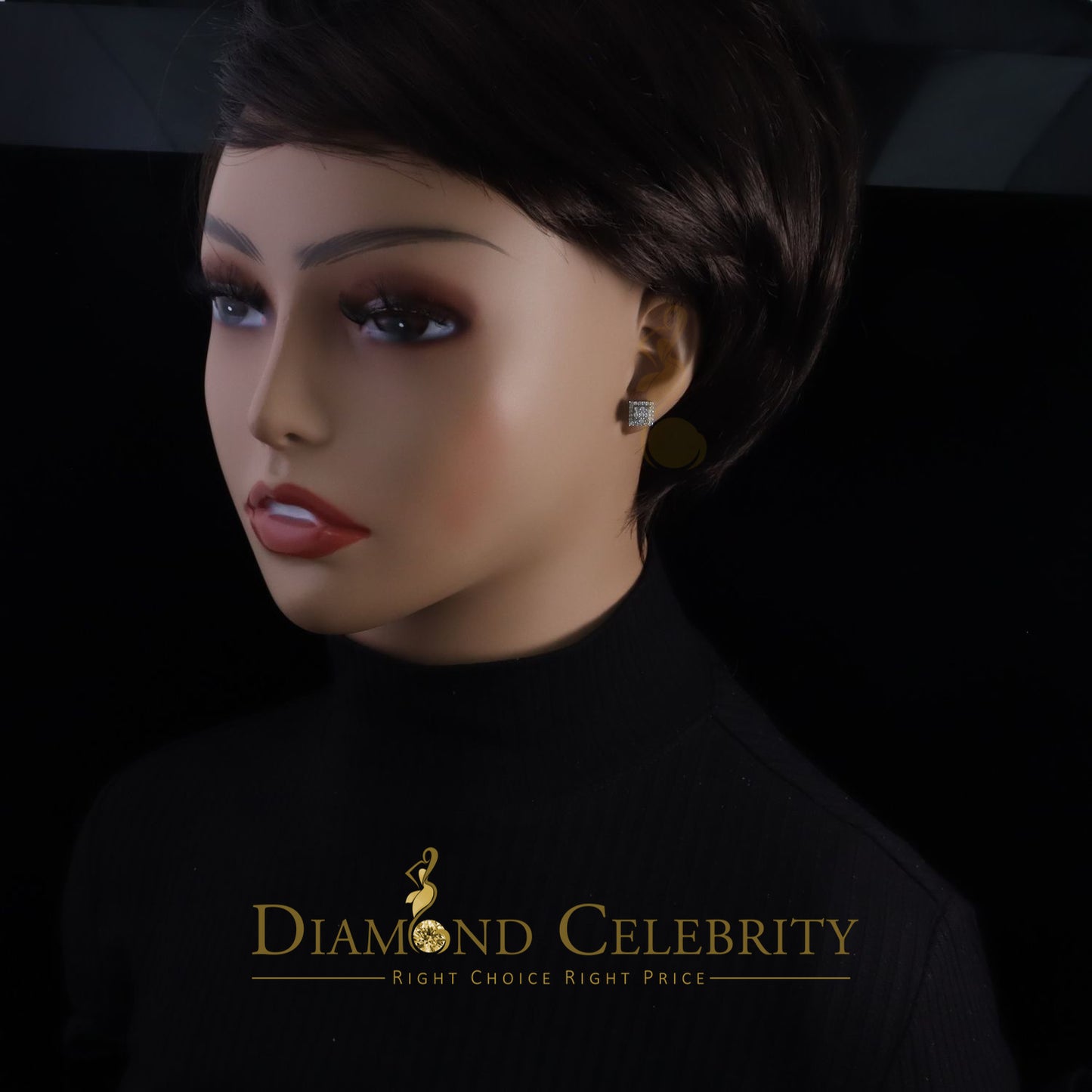 DiamondCelebritees  925 White Sterling Silver 0.74ct Cubic Zirconia Square Women's Stud Earrings