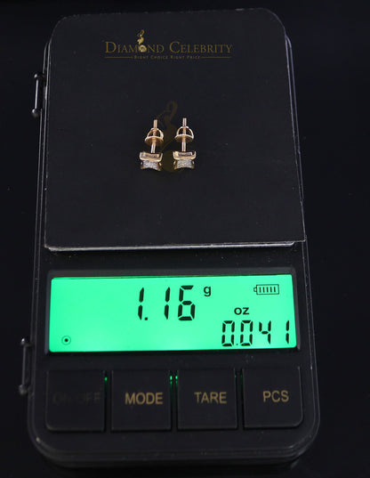 DiamondCelebritees 10K Real Yellow Gold with 0.05ct Real Diamond Square Stud Earring for Men/Women
