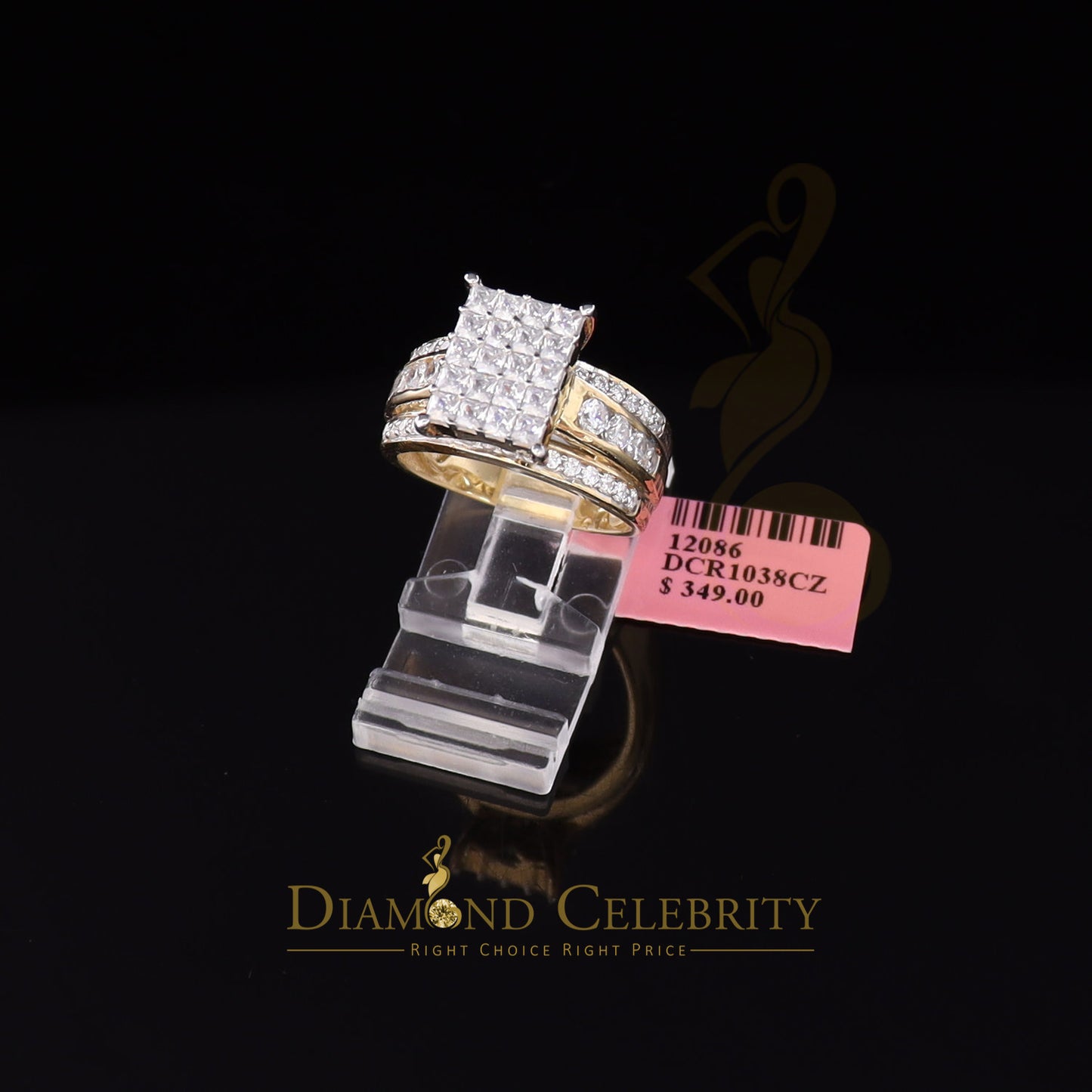 DiamondCelebritees 3.80ct Yellow 925 Silver Cinderella Cubic Zirconia Womens Engagement Ring Size 8