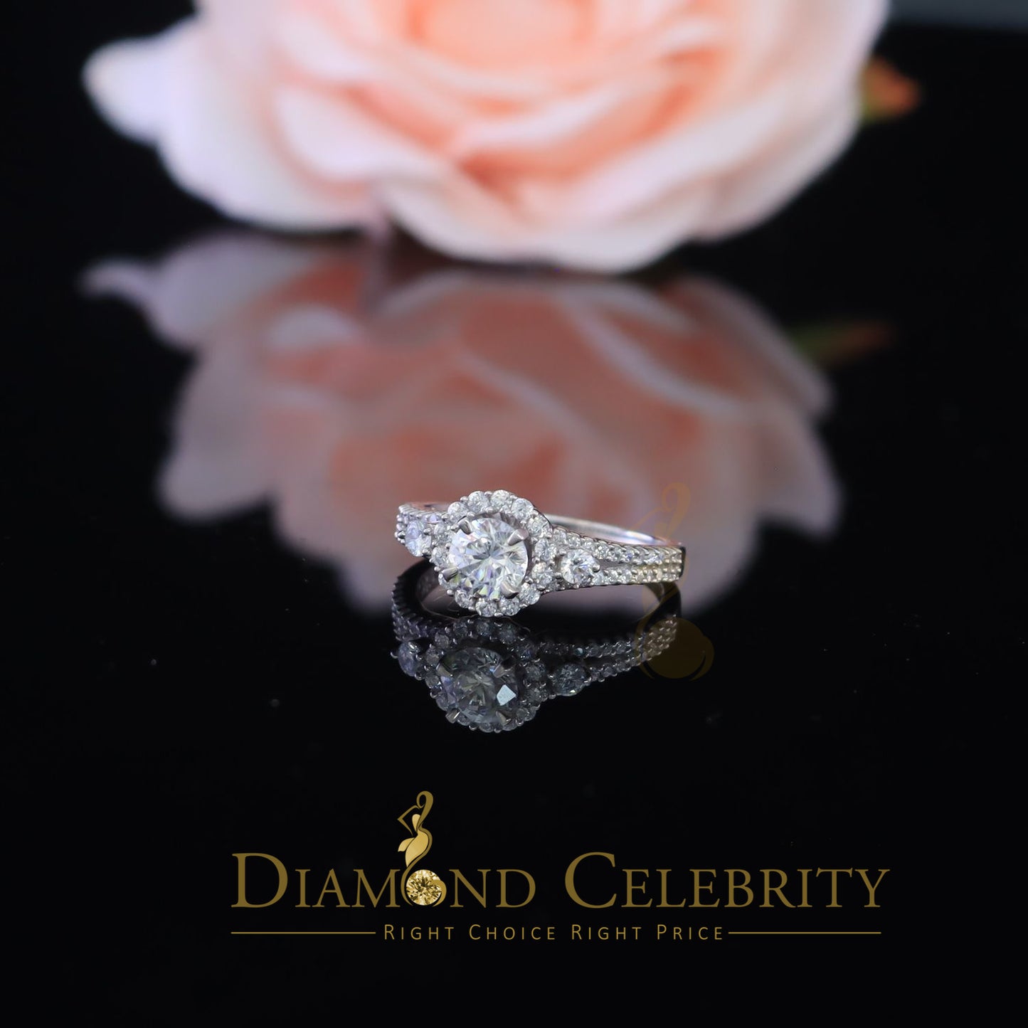 DiamondCelebritees 2.50ct Sterling Silver White Cubic Zirconia Flower Wedding Women's Ring Size 7