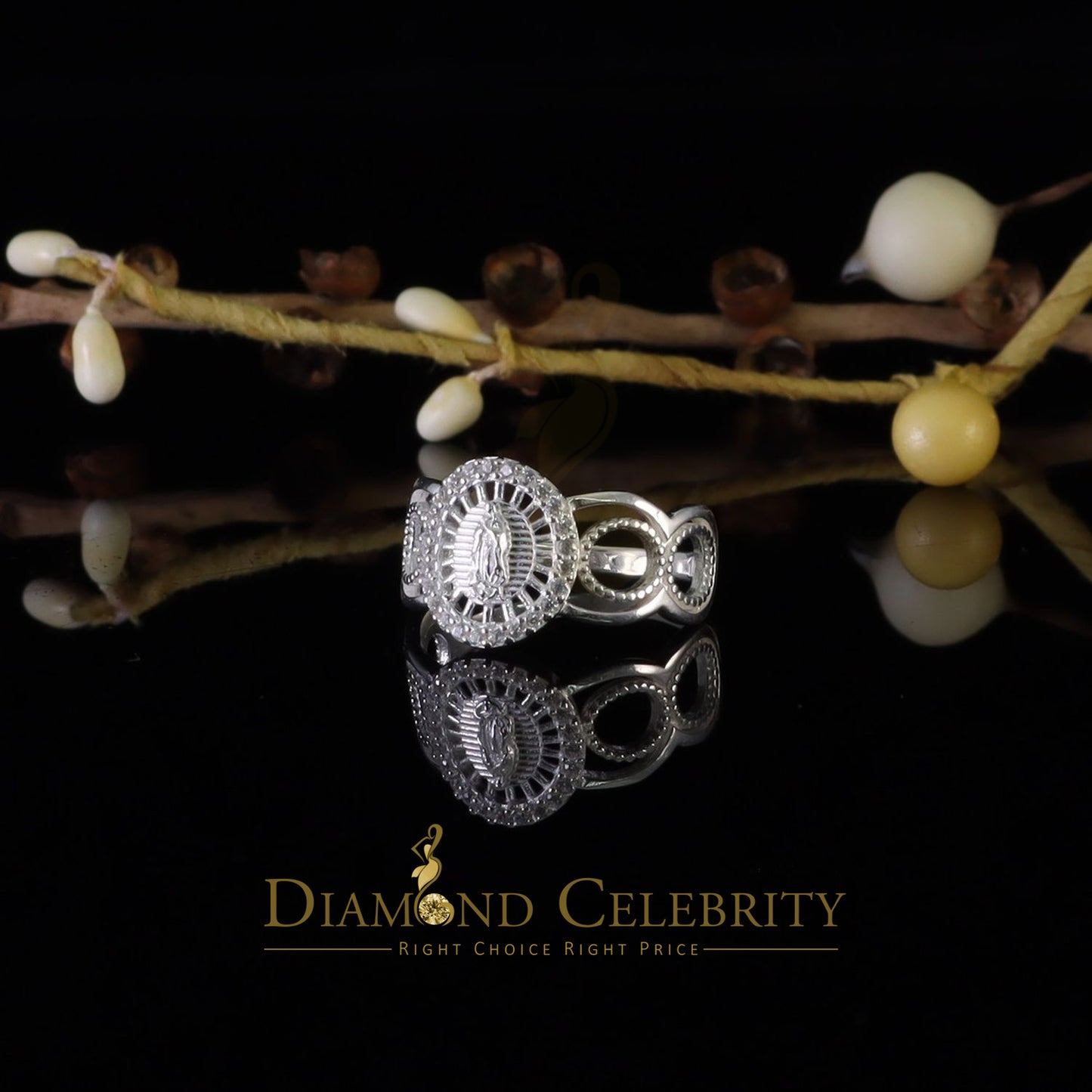 DiamondCelebritees Our Lady Guadalupe White CZ 925 Silver Virgin Merry in Aura Women's Ring SZ 10