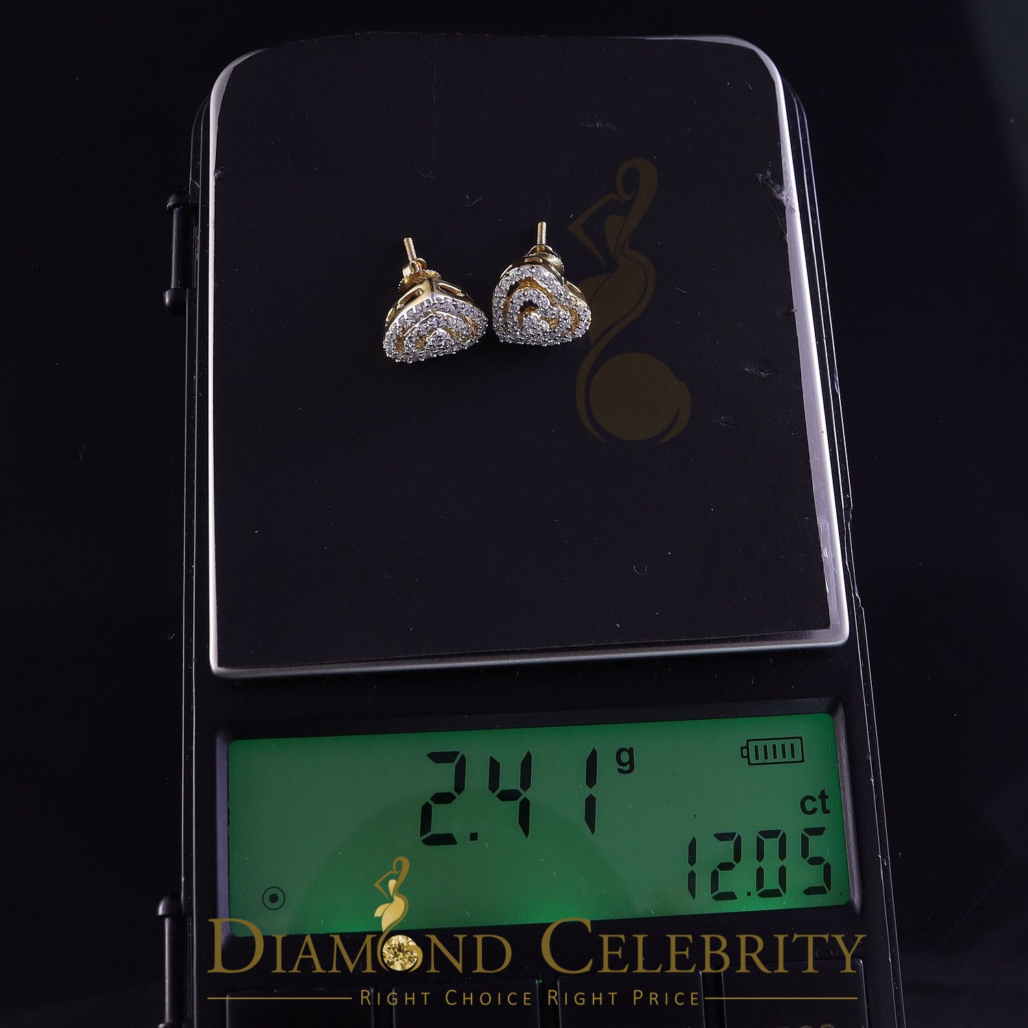 DiamondCelebritees  1.07ct Cubic Zirconia 925 Yellow Silver Women's & Men's Hip Hop Heart Earrings