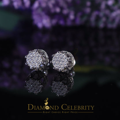 DiamondCelebritees  925 White Sterling Silver 0.58ct Cubic Zirconia Women's Hip Hop Flower Earrings