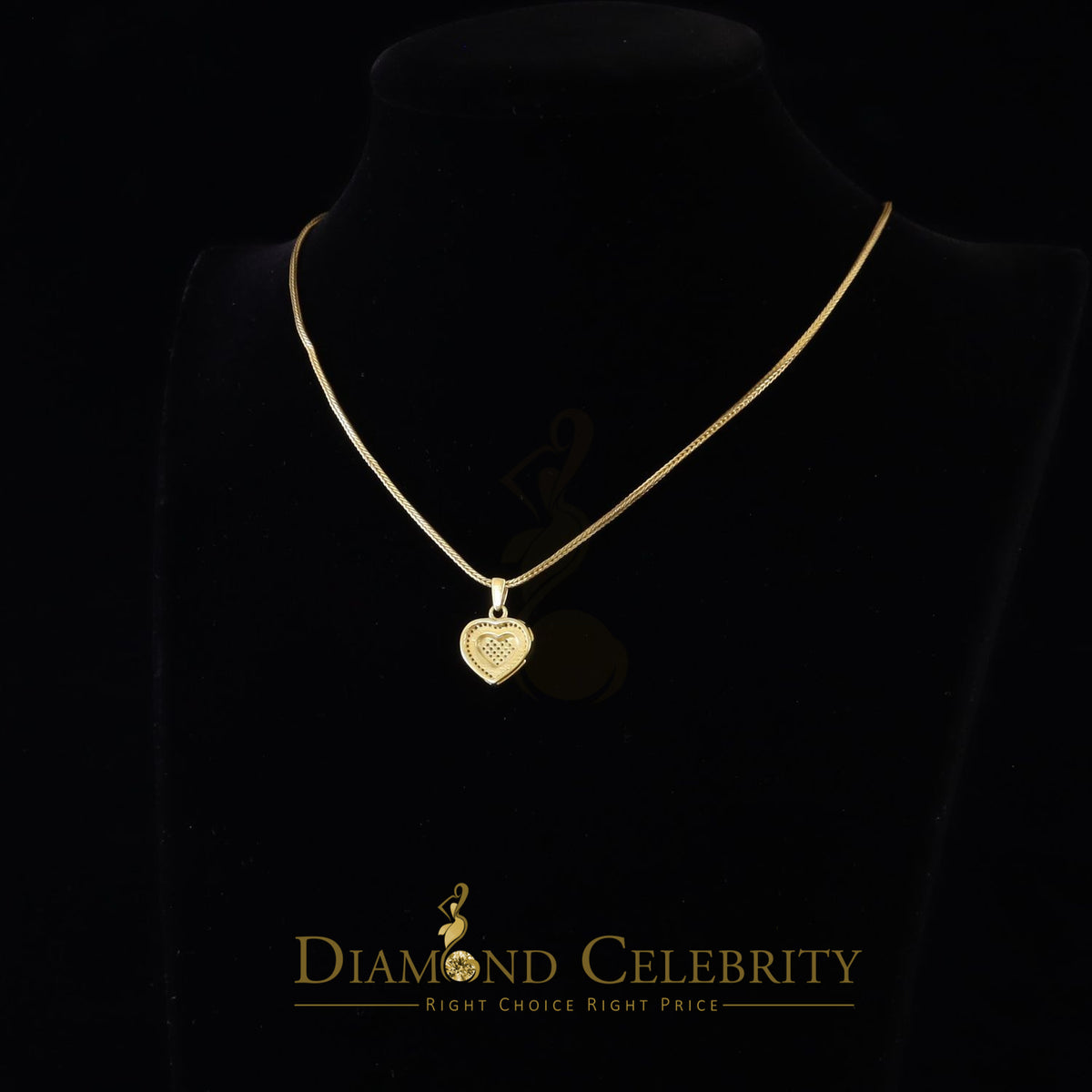 DiamondCelebritees  Real 0.25ct Diamond 925 Sterling Silver HEART Charm Necklace Pendant in Yellow