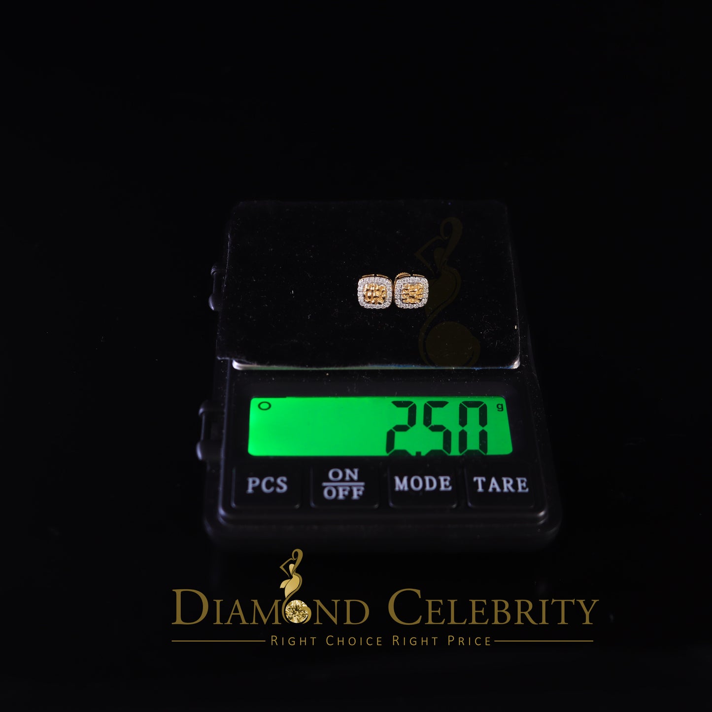 DiamondCelebritees 1.00ct Moissanite Yellow 925Silver Womens Round Edge Square Shape Nugget Earring