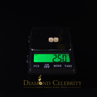 DiamondCelebritees 1.00ct Moissanite Yellow 925Silver Womens Round Edge Square Shape Nugget Earring