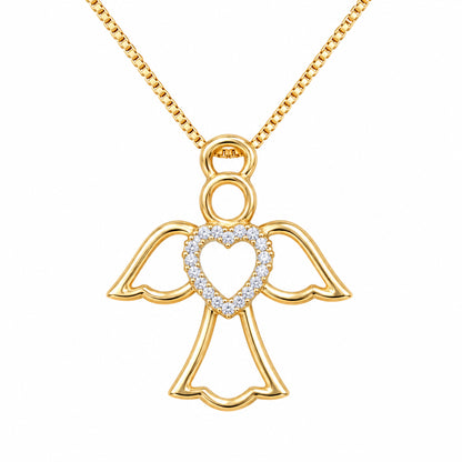 DiamondCelebritees  925 Silver Yellow Heart-Shaped Guardian Angel Pendant W/ Real 0.05CT Diamond