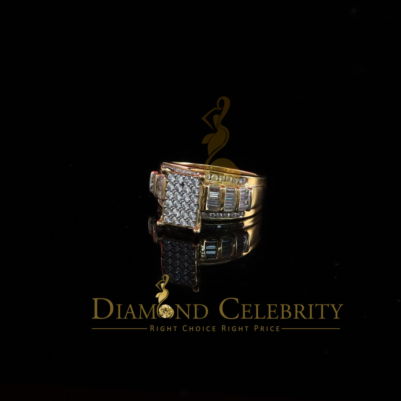 DiamondCelebritees 925 Sterling Yellow Silver 1.31ct Cubic Zirconia Cinderella Womens Rings Size 8