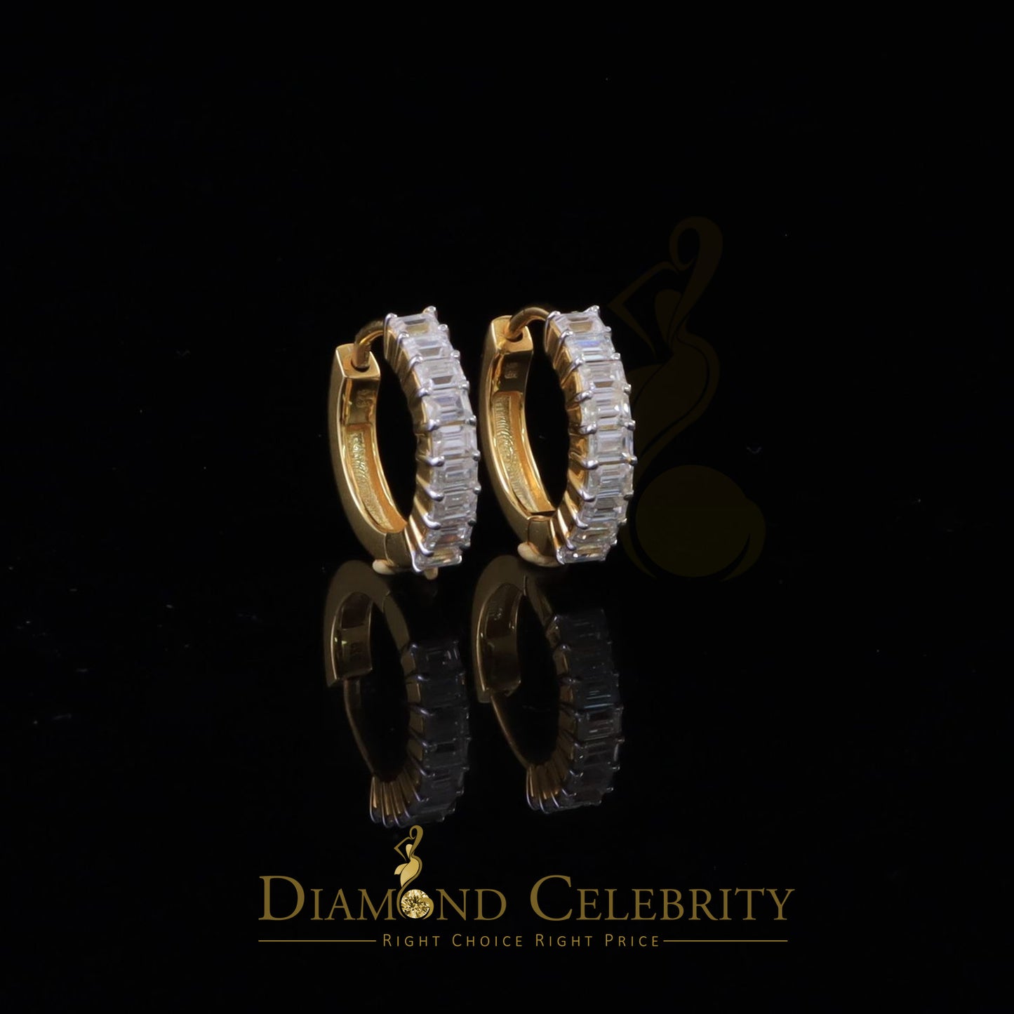 DiamondCelebritees 1.66ct Moissanite Baugutte Yellow 925 Sterling Silver Women's Hoop Earrings