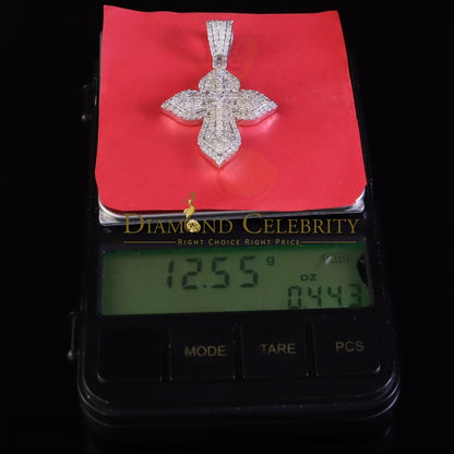 Diamondcelebritees  3.0ct VVS D Moissanite White Silver Charm Cross Floury Pendant Men's & Women's