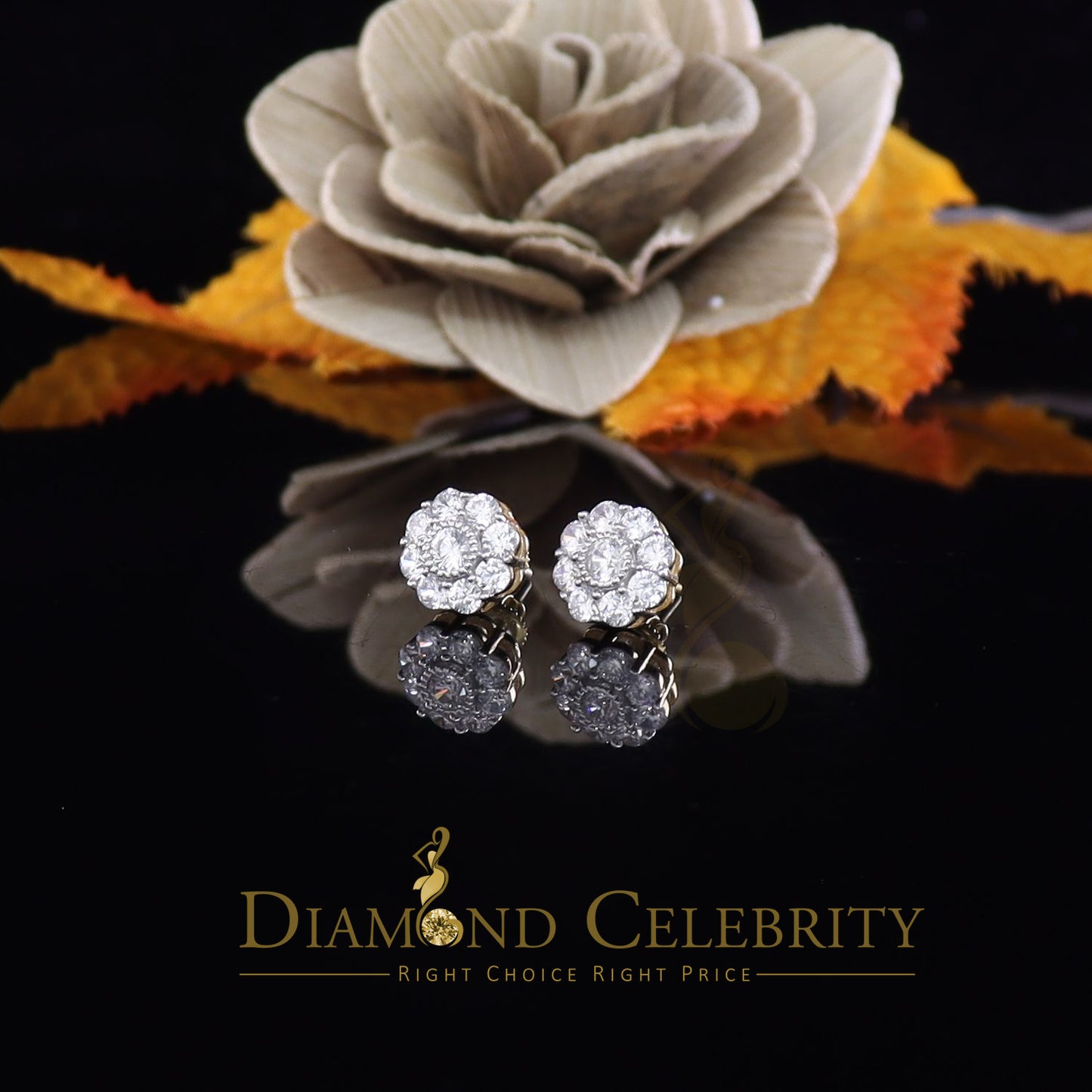 DiamondCelebritees  925 Yellow Silver 2.88ct Cubic Zirconia Women's & Men's Hip Hop Floral Earrings