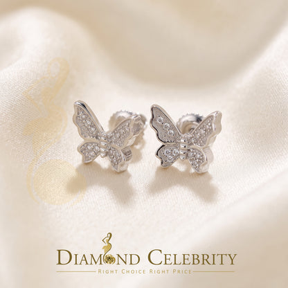 DiamondCelebritees Men's & Women 0.10ct Real Diamond Stud Butterfly Earrings in White 925 Silver