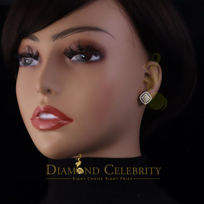 DiamondCelebritees  925 Yellow Sterling Silver 1.22ct Cubic Zirconia Women's Hip Hop Square Earrings
