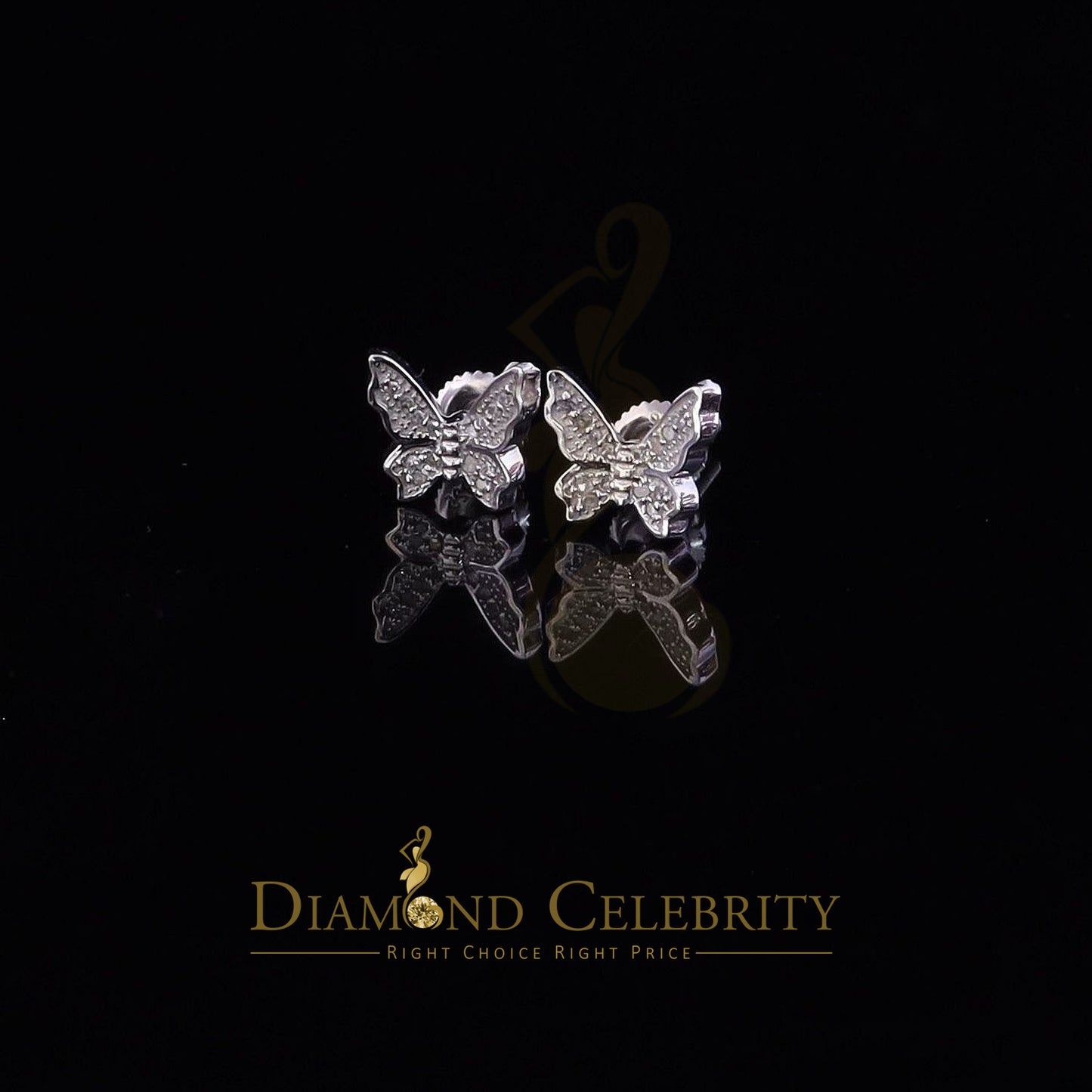 DiamondCelebritees Men's & Women 0.10ct Real Diamond Stud Butterfly Earrings in White 925 Silver
