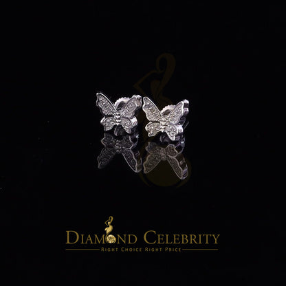 DiamondCelebritees Men's & Women 0.10ct Real Diamond Stud Butterfly Earrings in White 925 Silver