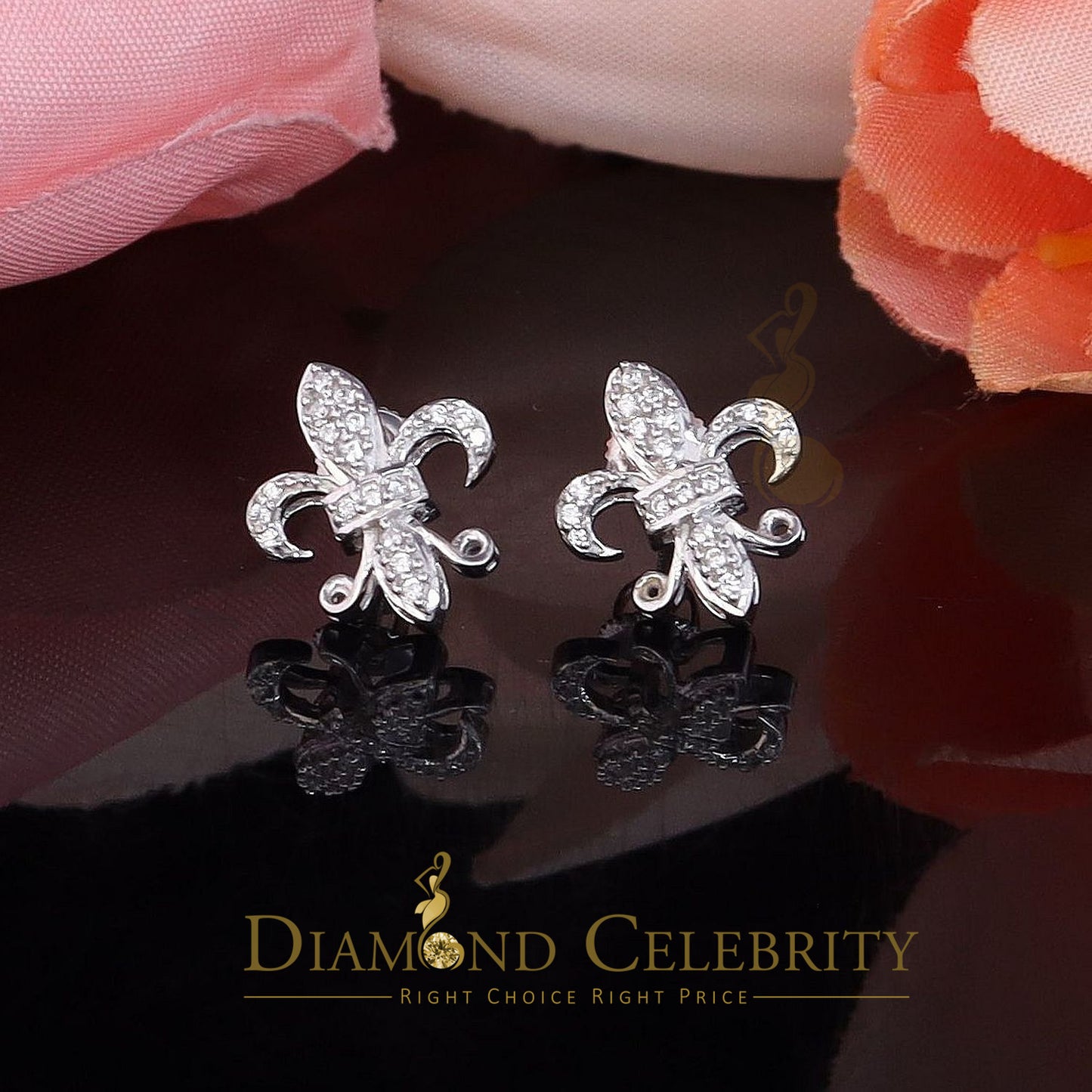 DiamondCelebritees  White 0.35ct Cubic Zirconia 925 Silver Men's & Women's Fleur de Lis Earrings