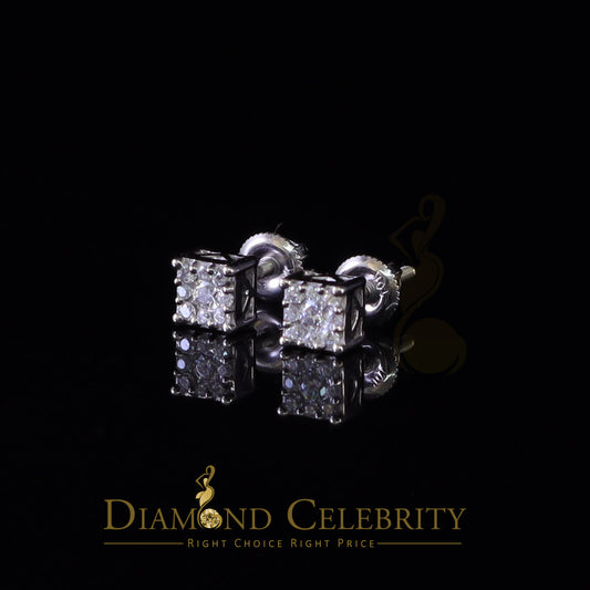 DiamondCelebritees 0.25ct VVS 'D' Color Real Moissanite Stud Square Earrings 10k Real White Gold