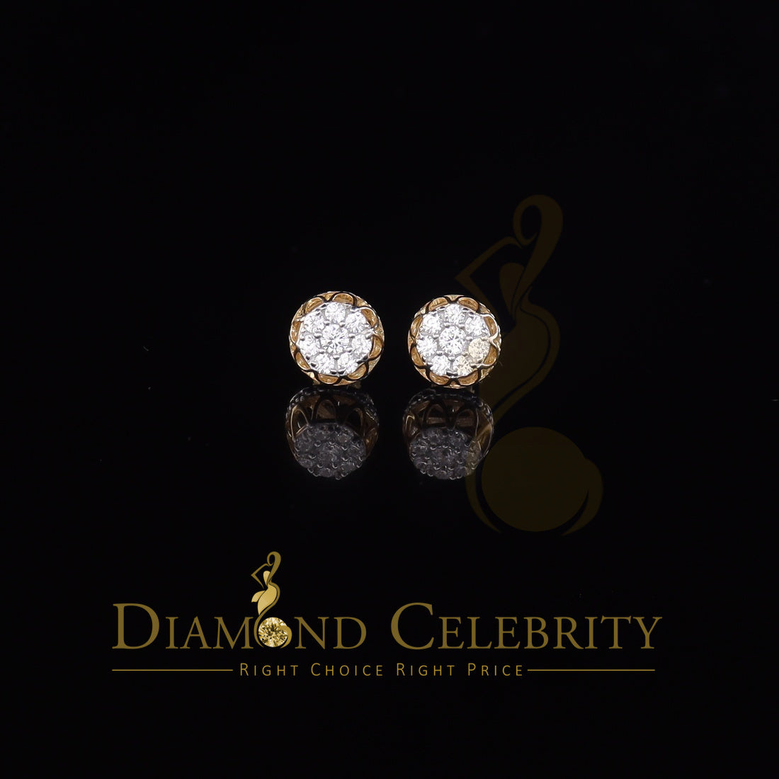 DiamondCelebritees  1.14ct Cubic Zirconia 925 Yellow Silver Women's & Men's Hip Hop Flower Earrings