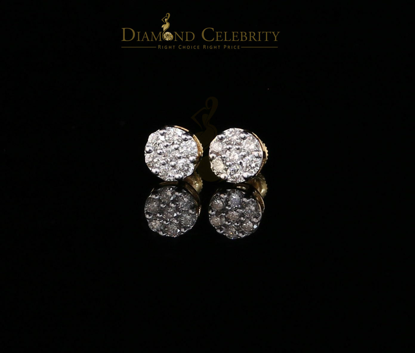 DiamondCelebritees Men's/Women's 10K Real Yellow Gold with 0.75CT Real Diamond Stud Earrings
