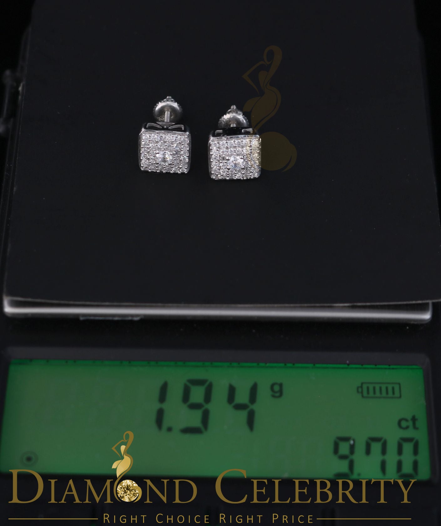 DiamondCelebritees  White 925 Silver 0.81ct Cubic Zirconia Women's & Men's Hip Hop Square Earrings
