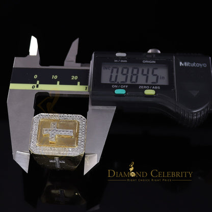 Men's 0.25CT Silver Diamond Yellow Square Adjustable Ring From Size 10 to 12