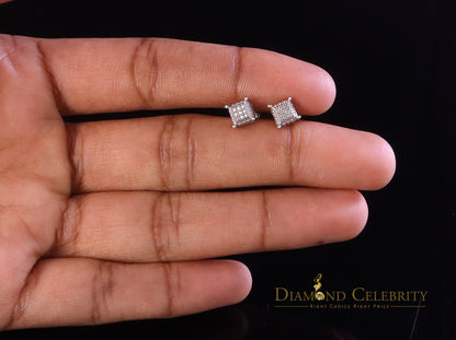 DiamondCelebritees Aretes Para Hombre 0.05ct Diamond 925 Silver Women & Men Square White Earrings