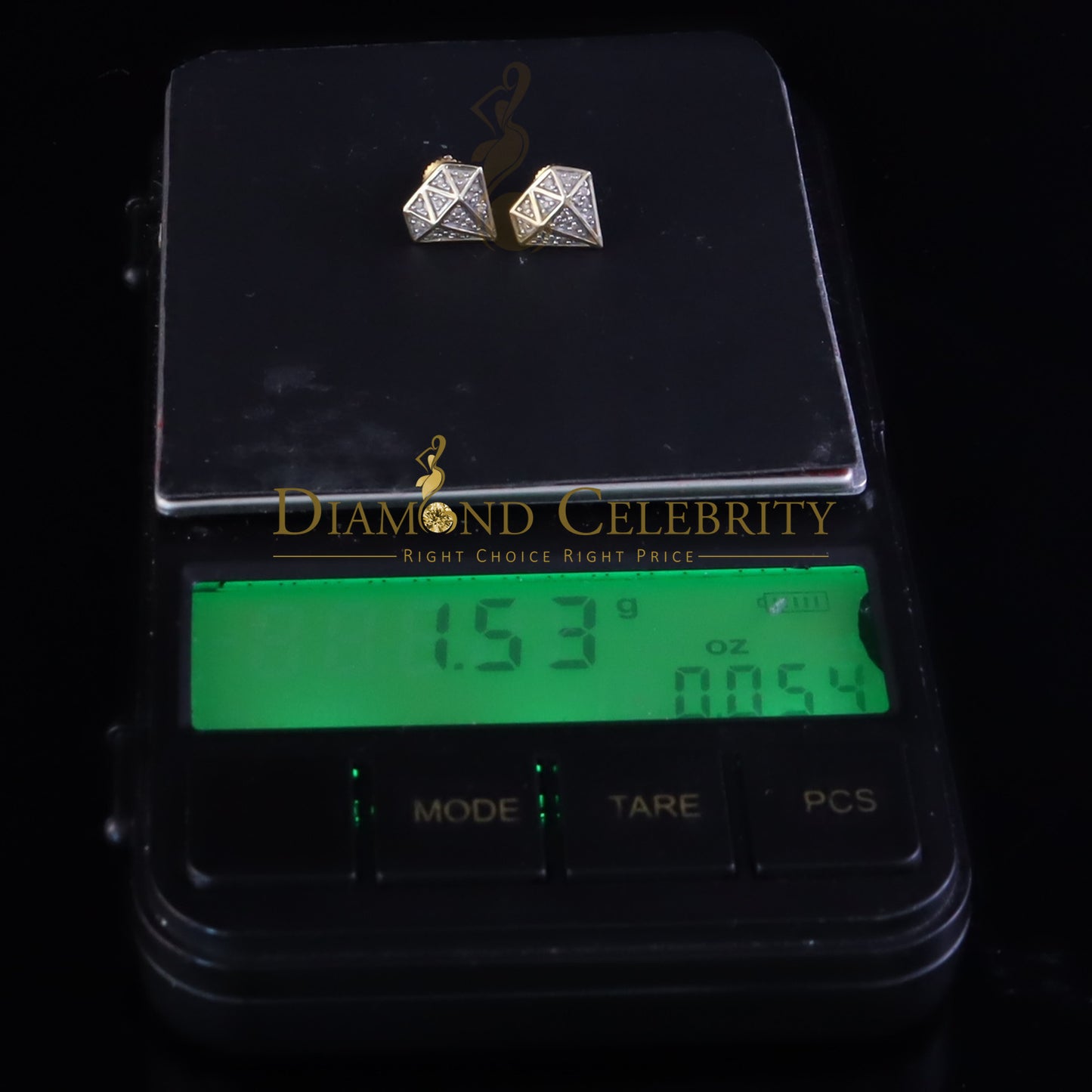 DiamondCelebritees 925 Sterling Silver Diamond 0.10ct Yellow For Men's/Womens Hip Hop Stud Earring