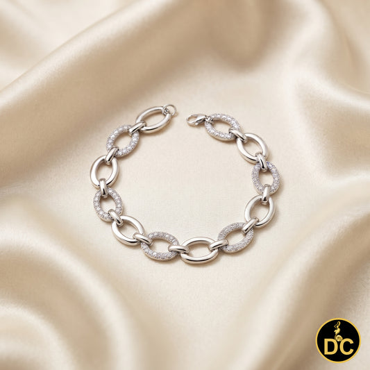 Diamondcelebritees White 925 Sterling Silver Cubic Zirconia Stone Link Lock Bracelet Size 7 Inches