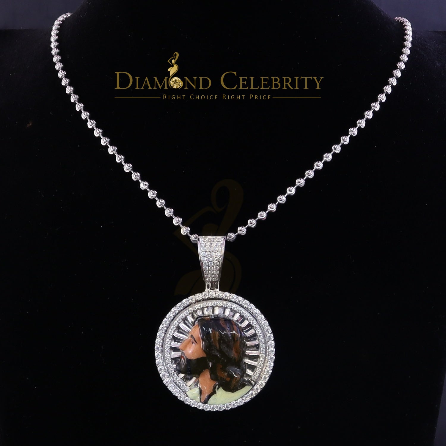 Diamondcelebritees  1.50 inch 925 Silver Enamel JESUS White Pendant 3.00ct Moissanite for He/She