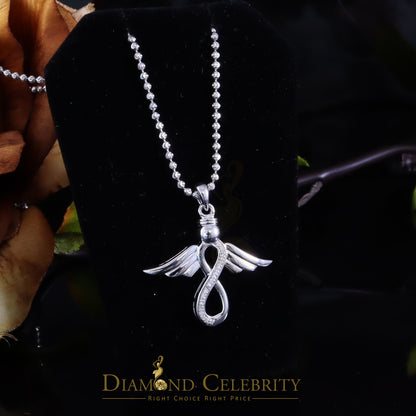 DiamondCelebritees  NEW Real 0.05CT Diamond Infinity with Wings Silver White Charm Necklace Pendant