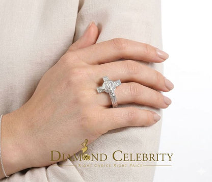 DiamondCelebritees Benito White 925 Sterling Silver St Benedict Religious Cross Women's Ring SZ 9.5