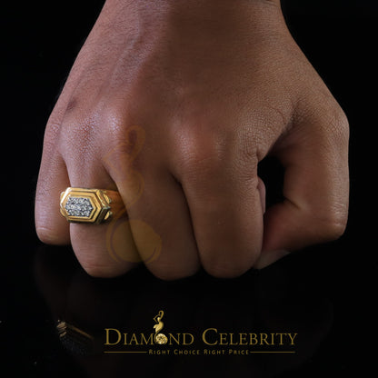 DiamondCelebritees 925 Sterling Yellow Silver 0.39ct Cubic Zirconia Hexagon Men Ring Size 9