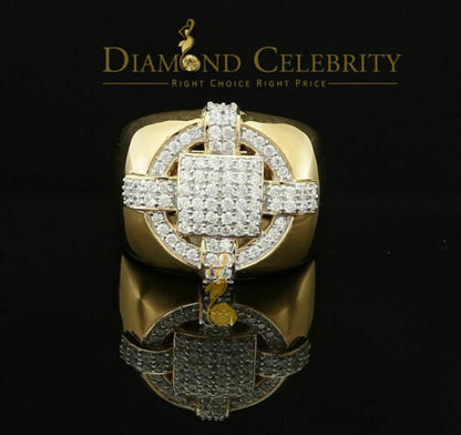 DiamondCelebritees Yellow Silver Square 1.70ct Cubic Zirconia Men Adjustable Ring From SZ 9 to 11