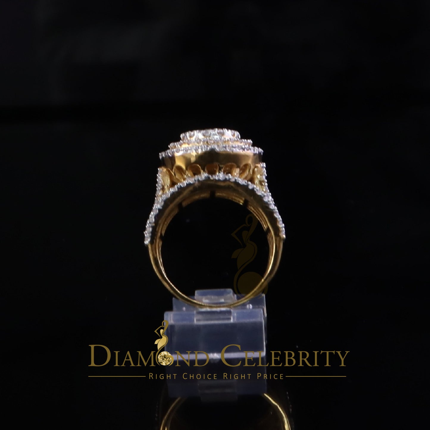 DiamondCelebritees 4.00ct VVS D Round Cluster Stone Yellow Silver Moissanite For Men's Rings SZ 8