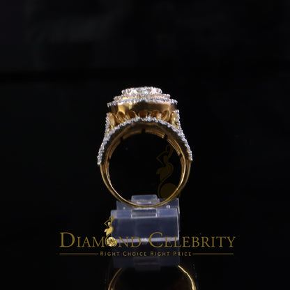 DiamondCelebritees 4.00ct VVS D Round Cluster Stone Yellow Silver Moissanite For Men's Rings SZ 8